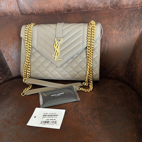 SAINT LAURENT MEDIUM CASSANDRA QUILTED LEATHER ENVELOPE BAG,Greyish Brown,$2,950 - Picture 9 of 17